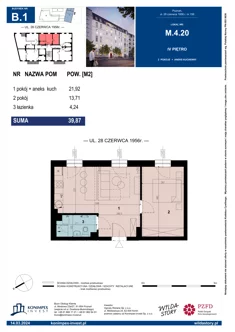 Mieszkanie, 39,87 m², 2 pokoje, piętro 4, oferta nr B1/M/4/20