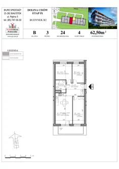 Mieszkanie, 62,50 m², 4 pokoje, piętro 3, oferta nr B2-24