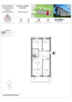 Mieszkanie, 62,50 m², 4 pokoje, piętro 3, oferta nr B3-12