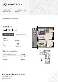 Apartament, 40,25 m², 2 pokoje, piętro 1, oferta nr L36