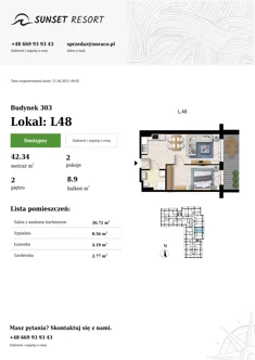 Apartament, 42,34 m², 2 pokoje, piętro 2, oferta nr L48