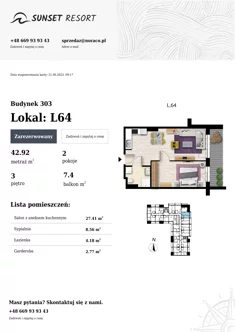 Apartament, 42,92 m², 2 pokoje, piętro 3, oferta nr L64