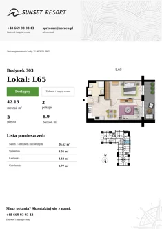 Apartament, 42,13 m², 2 pokoje, piętro 3, oferta nr L65