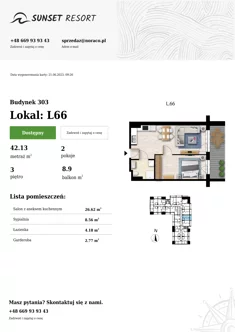 Apartament, 42,13 m², 2 pokoje, piętro 3, oferta nr L66