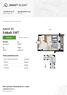 Apartament, 42,62 m², 2 pokoje, piętro 3, oferta nr L67
