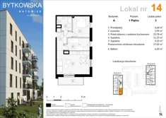 Mieszkanie, 56,91 m², 3 pokoje, piętro 1, oferta nr A_14