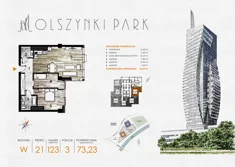 Mieszkanie, 73,23 m², 3 pokoje, piętro 21, oferta nr W123