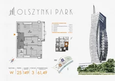 Mieszkanie, 61,49 m², 3 pokoje, piętro 25, oferta nr W149