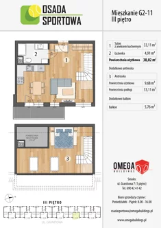 Mieszkanie, 47,70 m², 2 pokoje, piętro 3, oferta nr G2-11