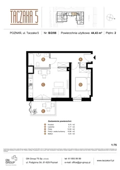 Apartament, 44,43 m², 2 pokoje, piętro 2, oferta nr B/2/08