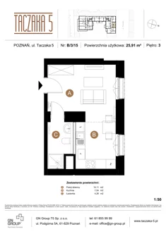 Apartament, 25,91 m², 1 pokój, piętro 3, oferta nr B/3/15
