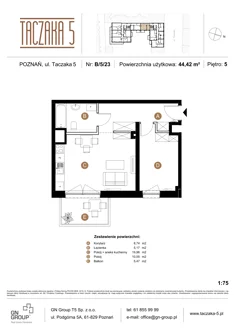 Apartament, 44,42 m², 2 pokoje, piętro 5, oferta nr B/5/23