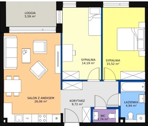 3 pokoje, apartament 72,26 m², piętro 1, oferta nr A.1.3, Leśna Sonata, Sopot, Górny Sopot, Przylesie, ul. 23 Marca