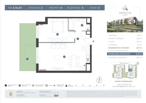 2 pokoje, mieszkanie 52,50 m², piętro 1, oferta nr 3.1A.18, Astelia Park etap III, Warszawa, Białołęka, Grodzisk, ul. Leona Berensona 