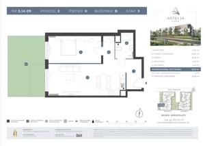 2 pokoje, mieszkanie 55,37 m², parter, oferta nr 3.1B.09, Astelia Park etap III, Warszawa, Białołęka, Grodzisk, ul. Leona Berensona 