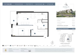 2 pokoje, mieszkanie 52,50 m², piętro 1, oferta nr 3.1A.18, Astelia Park etap III, Warszawa, Białołęka, Grodzisk, ul. Leona Berensona 