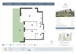 3 pokoje, mieszkanie 58,12 m², piętro 1, oferta nr 3.1A.13, Astelia Park etap III, Warszawa, Białołęka, Grodzisk, ul. Leona Berensona 