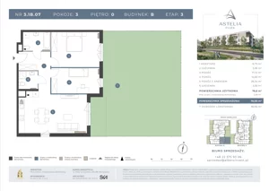3 pokoje, mieszkanie 76,60 m², piętro 1, oferta nr 3.1B.16, Astelia Park etap III, Warszawa, Białołęka, Grodzisk, ul. Leona Berensona 