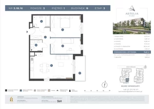 3 pokoje, mieszkanie 76,60 m², piętro 1, oferta nr 3.1B.16, Astelia Park etap III, Warszawa, Białołęka, Grodzisk, ul. Leona Berensona 