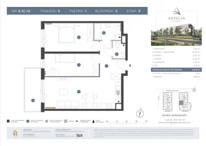 3 pokoje, mieszkanie 66,39 m², piętro 1, oferta nr 3.1C.12, Astelia Park etap III, Warszawa, Białołęka, Grodzisk, ul. Leona Berensona 