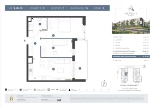 3 pokoje, mieszkanie 53,80 m², piętro 1, oferta nr 3.1D.15, Astelia Park etap III, Warszawa, Białołęka, Grodzisk, ul. Leona Berensona 