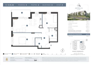 3 pokoje, mieszkanie 65,65 m², piętro 2, oferta nr 3.1C.22, Astelia Park etap III, Warszawa, Białołęka, Grodzisk, ul. Leona Berensona 