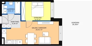 2 pokoje, mieszkanie 40,34 m², parter, oferta nr D.B.2, Pruszcz Park, Pruszcz Gdański, ul. Arctowskiego 