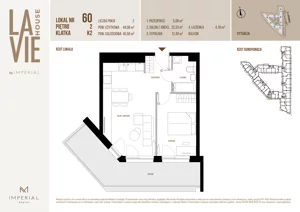 2 pokoje, mieszkanie 44,08 m², piętro 2, oferta nr 1.60, La Vie House, Kraków, Podgórze, ul. Łagiewnicka