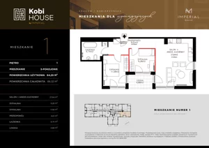 3 pokoje, mieszkanie 64,25 m², piętro 1, oferta nr 1.1, Kobi House, Kraków, Dębniki, Ruczaj, ul. Kobierzyńska 124