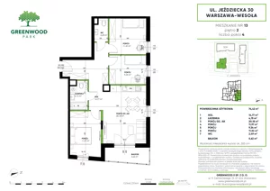 4 pokoje, mieszkanie 74,42 m², piętro 2, oferta nr Nr 13, Greenwood Park , Warszawa, Wesoła, Stara Miłosna, ul. Jeździecka 30