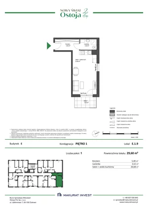 1 pokój, mieszkanie 29,60 m², piętro 1, oferta nr E.1.9, Nowy Świat Ostoja II etap - budynki E, F, G, Gdańsk, Barniewice, ul. Malinowa