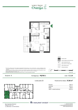 2 pokoje, mieszkanie 37,06 m², piętro 1, oferta nr E.1.14, Nowy Świat Ostoja II etap - budynki E, F, G, Gdańsk, Barniewice, ul. Malinowa