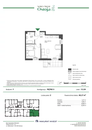 2 pokoje, mieszkanie 44,17 m², piętro 3, oferta nr F.3.24, Nowy Świat Ostoja II etap - budynki E, F, G, Gdańsk, Barniewice, ul. Malinowa