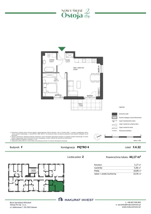 2 pokoje, mieszkanie 44,17 m², piętro 4, oferta nr F.4.32, Nowy Świat Ostoja II etap - budynki E, F, G, Gdańsk, Barniewice, ul. Malinowa