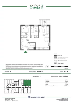 3 pokoje, mieszkanie 51,60 m², piętro 3, oferta nr E.3.26, Nowy Świat Ostoja II etap - budynki E, F, G, Gdańsk, Barniewice, ul. Malinowa