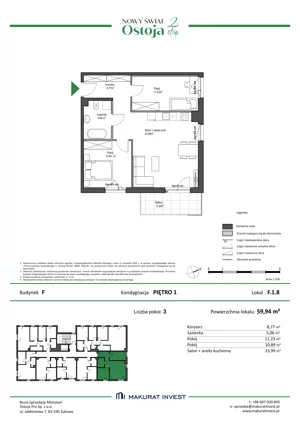 3 pokoje, mieszkanie 59,94 m², piętro 1, oferta nr F.1.8, Nowy Świat Ostoja II etap - budynki E, F, G, Gdańsk, Barniewice, ul. Malinowa