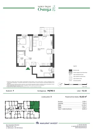 3 pokoje, mieszkanie 61,62 m², piętro 2, oferta nr F.2.15, Nowy Świat Ostoja II etap - budynki E, F, G, Gdańsk, Barniewice, ul. Malinowa