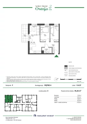 3 pokoje, mieszkanie 45,26 m², piętro 4, oferta nr F.4.37, Nowy Świat Ostoja II etap - budynki E, F, G, Gdańsk, Barniewice, ul. Malinowa