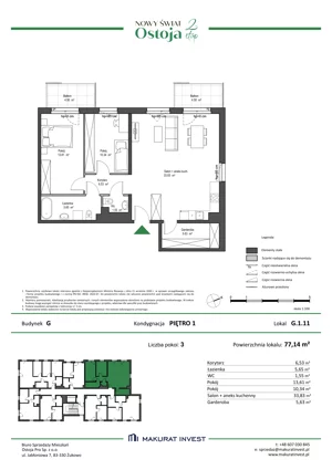 3 pokoje, mieszkanie 77,14 m², piętro 1, oferta nr G.1.11, Nowy Świat Ostoja II etap - budynki E, F, G, Gdańsk, Barniewice, ul. Malinowa