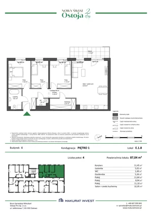 4 pokoje, mieszkanie 87,04 m², piętro 1, oferta nr E.1.8, Nowy Świat Ostoja II etap - budynki E, F, G, Gdańsk, Barniewice, ul. Malinowa