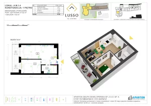 2 pokoje, mieszkanie 37,02 m², piętro 1, oferta nr A1.4, Lusso Al Centro, Gniezno, ul. Wawrzyńca 19