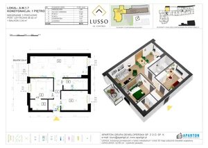 3 pokoje, mieszkanie 58,92 m², piętro 1, oferta nr A1.7, Lusso Al Centro, Gniezno, ul. Wawrzyńca 19