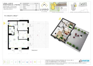 3 pokoje, mieszkanie 47,07 m², piętro 2, oferta nr A2.8, Lusso Al Centro, Gniezno, ul. Wawrzyńca 19