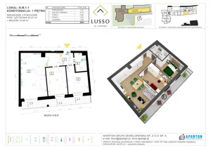 3 pokoje, mieszkanie 53,07 m², piętro 1, oferta nr B1.1, Lusso Al Centro, Gniezno, ul. Wawrzyńca 19