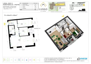 3 pokoje, mieszkanie 58,10 m², piętro 1, oferta nr B1.3, Lusso Al Centro, Gniezno, ul. Wawrzyńca 19