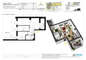 3 pokoje, mieszkanie 47,91 m², piętro 1, oferta nr B1.5, Lusso Al Centro, Gniezno, ul. Wawrzyńca 19
