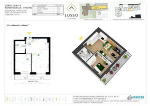 2 pokoje, mieszkanie 41,01 m², piętro 1, oferta nr B1.8, Lusso Al Centro, Gniezno, ul. Wawrzyńca 19