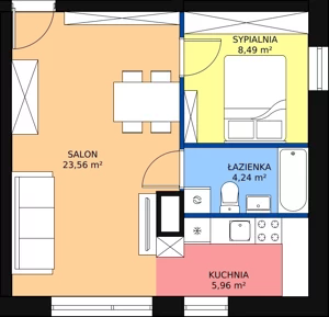 2 pokoje, mieszkanie 42,25 m², parter, oferta nr A1, Rodzinna Malta, Poznań, Warszawskie-Pomet-Maltańskie, Komandoria, ul. Bnińska