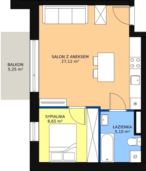 2 pokoje, mieszkanie 40,87 m², piętro 2, oferta nr A11, Rodzinna Malta, Poznań, Warszawskie-Pomet-Maltańskie, Komandoria, ul. Bnińska
