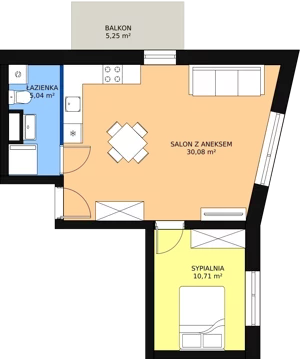 2 pokoje, mieszkanie 45,83 m², piętro 2, oferta nr A14, Rodzinna Malta, Poznań, Warszawskie-Pomet-Maltańskie, Komandoria, ul. Bnińska